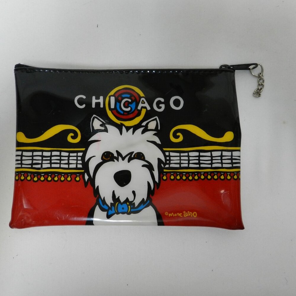Marc Tetro Westie Chicago dog puppy make up bag pouch coated Canvas zip 8 x 5.5